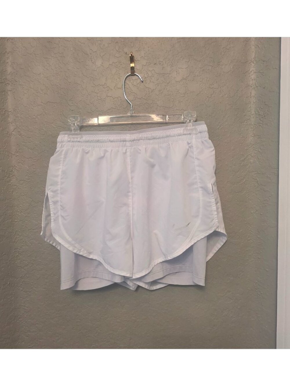 NIKE Ladies Flex 2 in 1 White Gray Layered Running Athletic shorts S EUC